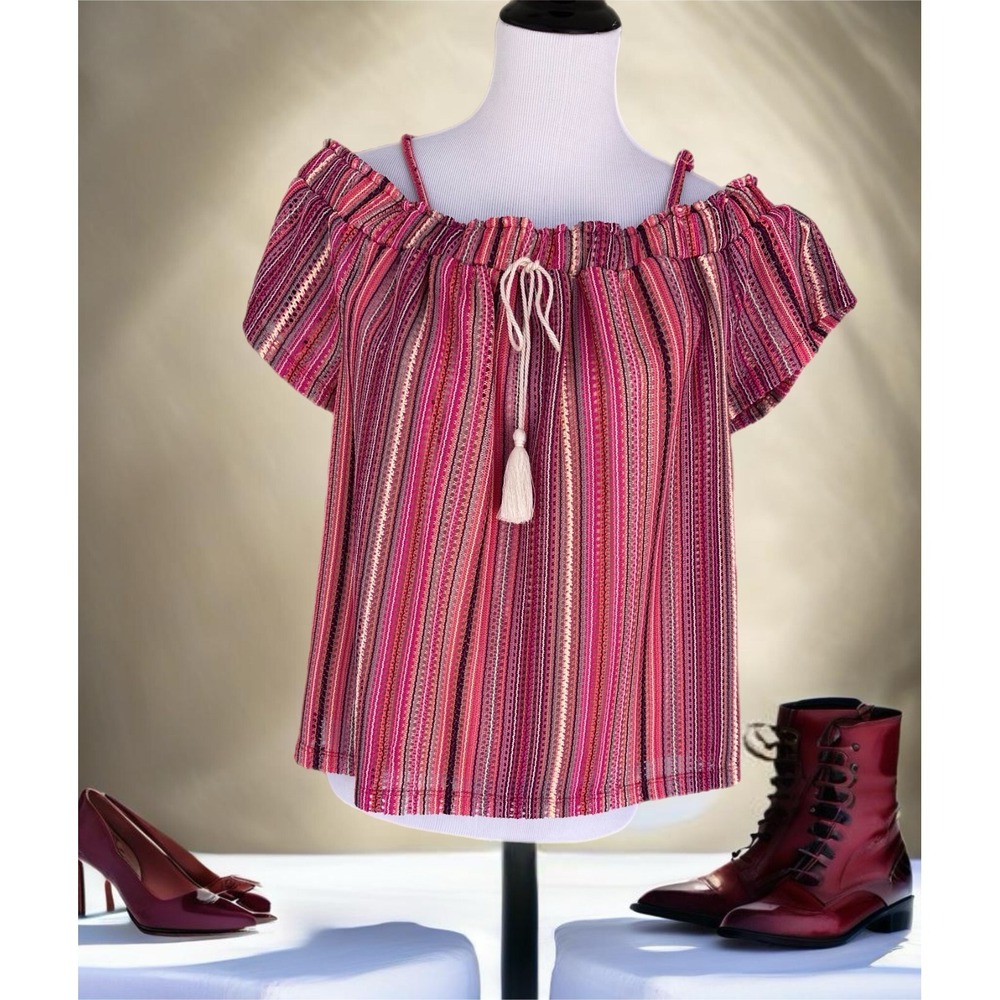 I.N.San Francisco Women-XL Off The Cold‎ Shoulder Stripe Crochet Top